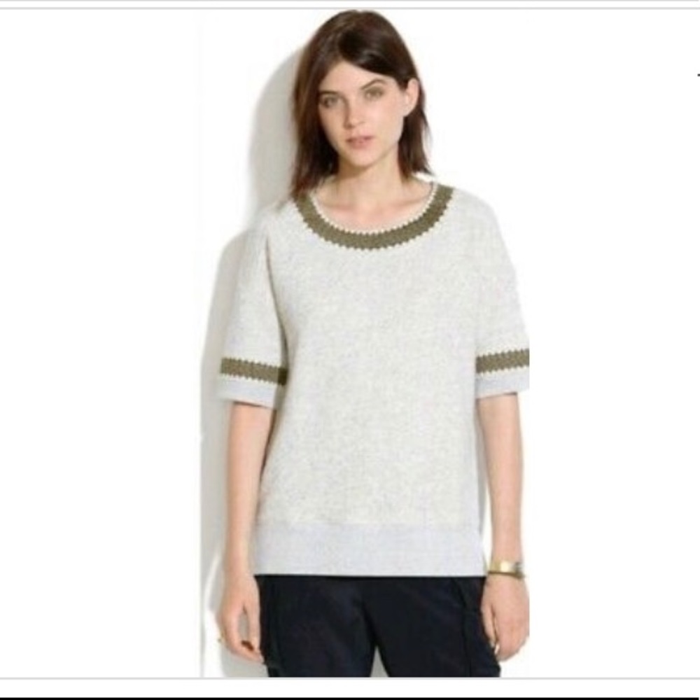 Madewell Cross wave gray embroidered short sleeve sweater size XS